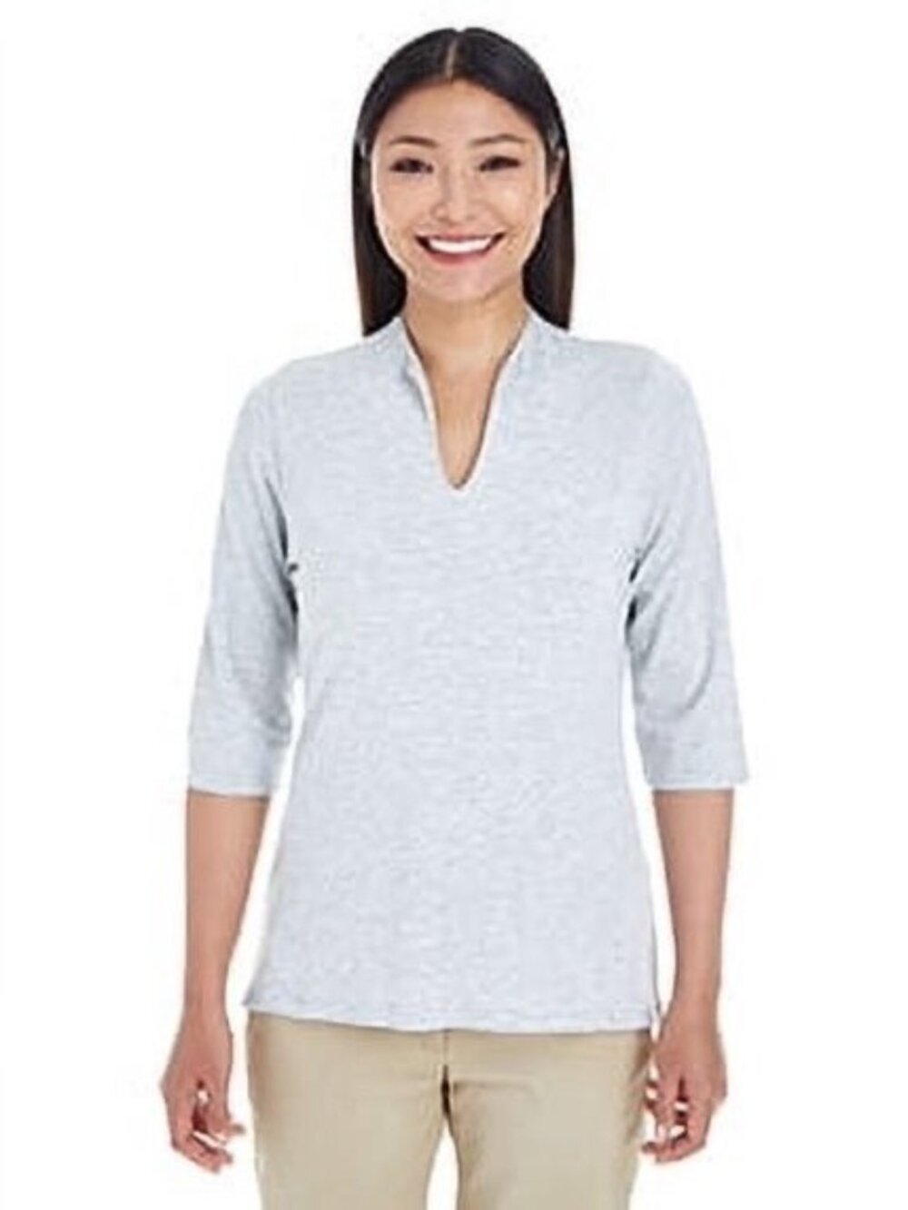 Devon & Jones Ladies' Perfect Fit Tailored Open Neckline Grey Heather Top